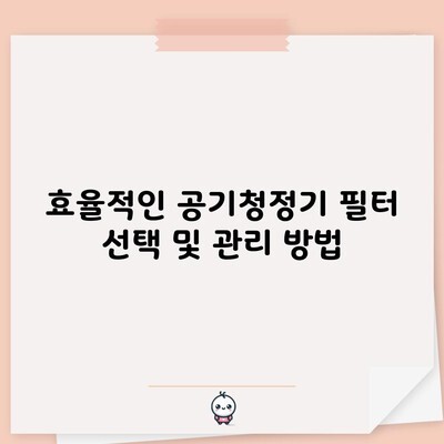 효율적인 공기청정기 필터 선택 및 관리 방법