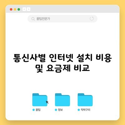 통신사별 인터넷 설치 비용 및 요금제 비교