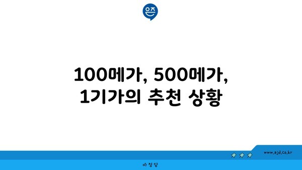 100메가, 500메가, 1기가의 추천 상황