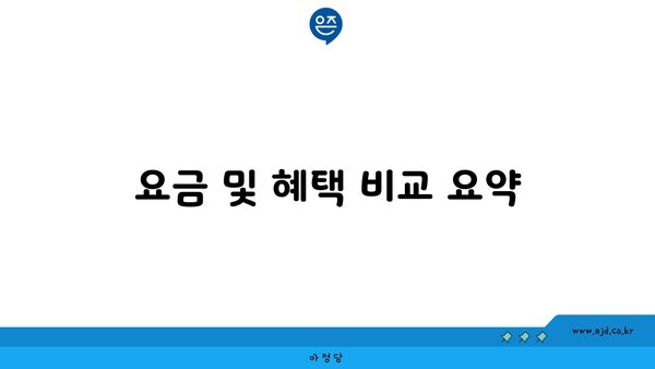 요금 및 혜택 비교 요약