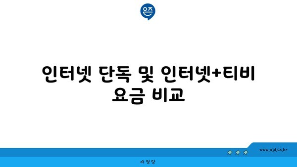 인터넷 단독 및 인터넷+티비 요금 비교