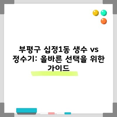 부평구 십정1동 생수 vs 정수기: 올바른 선택을 위한 가이드