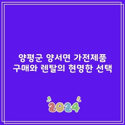 양평군 양서면 가전제품 구매와 렌탈의 현명한 선택