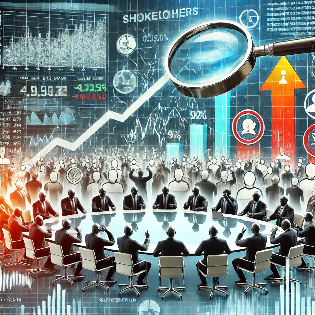 DALL·E 2024 10 27 16.07.33 1. A conceptual illustration of the stock market under scrutiny Graphs and numbers with fluctuating lines surrounded by magnifying glasses and warni 1